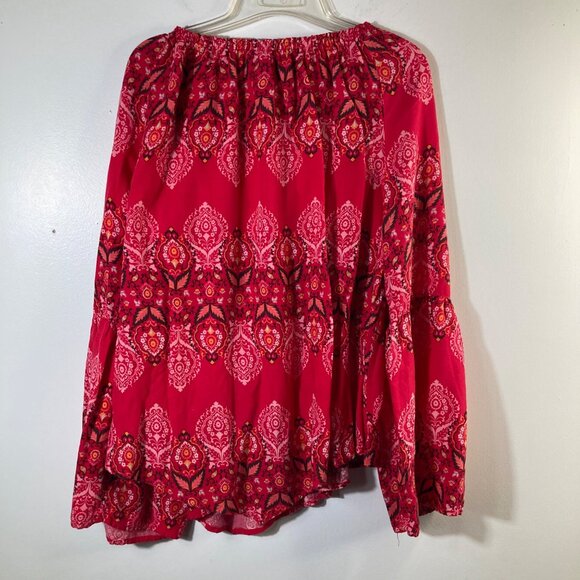 New Directions Off Shoulder Floral Boho Tunic Bell Sleeve L Rayon - Picture 2 of 9